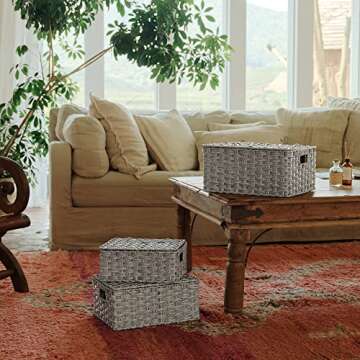 GRANNY SAYS Wicker Storage Baskets, Woven Decorative Boxes with Lids, Set of 3 Wicker Baskets, Stora...