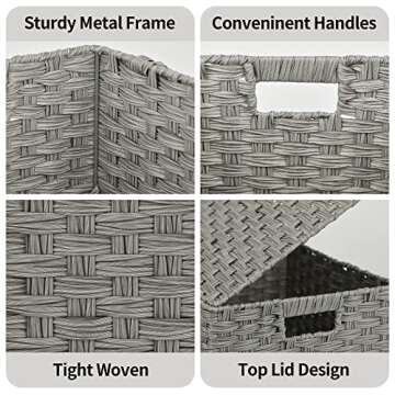 GRANNY SAYS Wicker Storage Baskets, Woven Decorative Boxes with Lids, Set of 3 Wicker Baskets, Storage Container, Nesting Woven Baskets for Organizing, Wicker Basket with Lid, Gray, 3-Pack