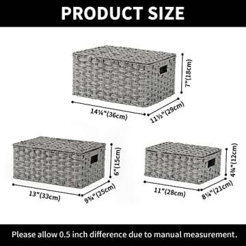 GRANNY SAYS Wicker Storage Baskets, Woven Decorative Boxes with Lids, Set of 3 Wicker Baskets, Storage Container, Nesting Woven Baskets for Organizing, Wicker Basket with Lid, Gray, 3-Pack