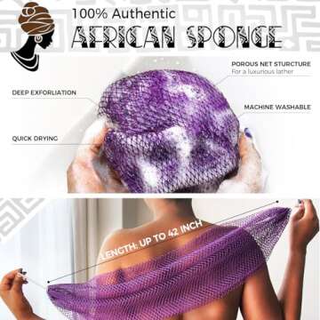 African Net Sponge Authentic - 2 Pieces Exfoliating Body Scrubber Bath Sponge - Back Scrubber Washcl...