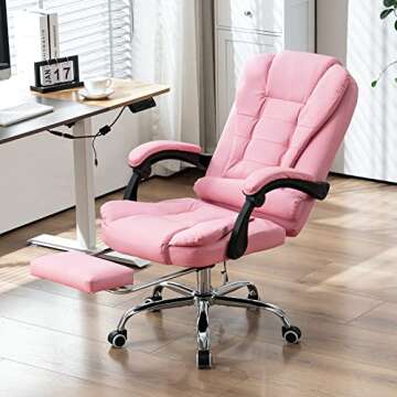 ONPNO Reclining Office Chair with Massage, Ergonomic Office Chair w/Foot Rest, PU Leather Executive ...
