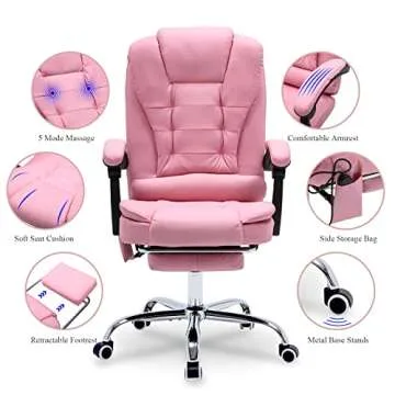 ONPNO Massage Office Chair Ergonomic PU Leather Pink
