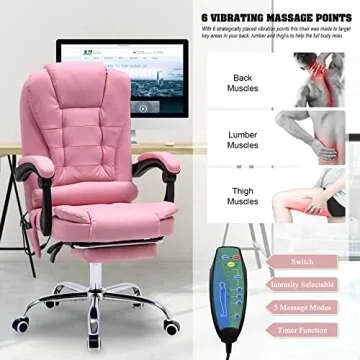 ONPNO Massage Office Chair Ergonomic PU Leather Pink