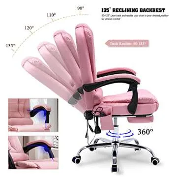 ONPNO Massage Office Chair Ergonomic PU Leather Pink