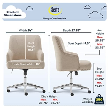 Elegant Serta Leighton Memory Foam Desk Chair in Beige