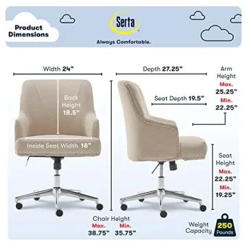 Elegant Serta Leighton Memory Foam Desk Chair in Beige