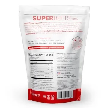 humanN SuperBeets Heart Chews, Nitric Oxide and Blood Pressure Support, Grape Seed Extract & Non-GMO Beet Root Powder Energy Chew, Pomegranate Berry Flavor, 60 Count