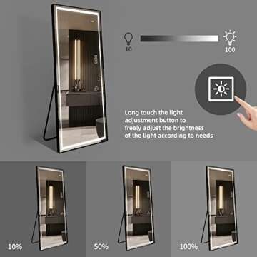 LAIYA 65”x 21” Full Length Wall Mirror with 3 Colors LED Light, Stand Up Body Mirror and Wall Fu...