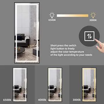 LAIYA 65”x 21” Full Length Wall Mirror with 3 Colors LED Light, Stand Up Body Mirror and Wall Full Body Mirror, Tall Full Size Mirror for Bedroom Cloakroom Gyms, Giant Floor Dressing Mirror
