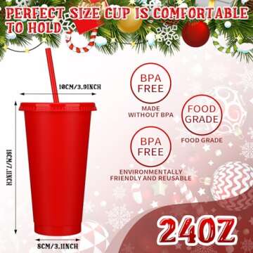 Hushee 15 Pieces Christmas Tumbler with Straw and Lid Reusable Christmas Cups 24 oz Red Green Plasti...