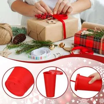 Hushee 15 Pieces Christmas Tumbler with Straw and Lid Reusable Christmas Cups 24 oz Red Green Plastic Cups for Xmas Tumbler Gifts Christmas Party Decorations Holiday Party Supplies