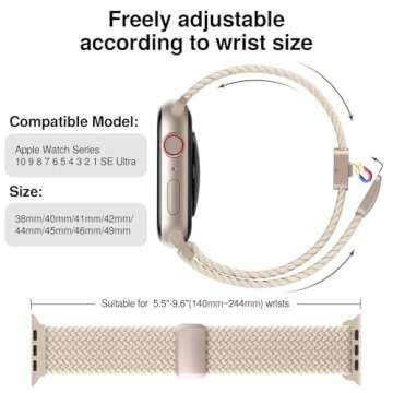 Braided Stretchy Band Compatible with Apple Watch Bands 38mm 40mm 41mm 42mm 44mm 45mm 46mm 49mm Wome...
