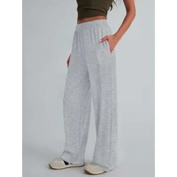 Trendy Queen Womens Wide Leg Pants Sweatpants Comfy Lounge Fit Loose Flowy Pants Fall Fashion Clothes Outfits 2025 Grey M