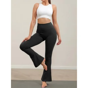 Gyiefcg Womens High Waist Flare Yoga Leggings Scrunch Butt Lifting Bell Bottoms Bootcut Workout Pants with Pockets Black
