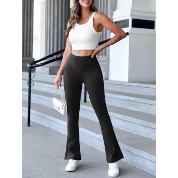 Gyiefcg Womens High Waist Flare Yoga Leggings Scrunch Butt Lifting Bell Bottoms Bootcut Workout Pants with Pockets Black
