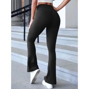 Gyiefcg Womens High Waist Flare Yoga Leggings Scrunch Butt Lifting Bell Bottoms Bootcut Workout Pants with Pockets Black