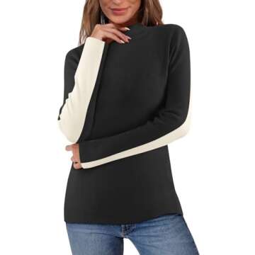 MEROKEETY Women's 2024 Fall Mock Neck Lightweight Pullover Sweater Fitted Ribbed Long Sleeve Color B...