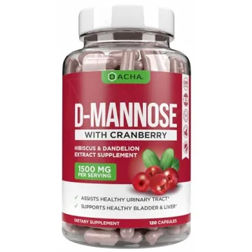 Natural D-Mannose Capsules 4-in-1 Formula - 120 CAPS, 1500 MG Cranberry, Dandelion, Hibiscus Flower ...