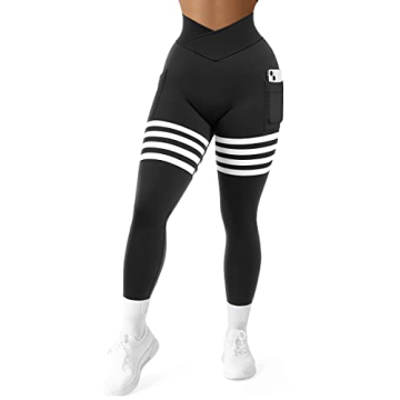 A AGROSTE Cross Butt Lifting Workout Leggings for Women Booty High Waisted Yoga Pants Scrunch Butt G...