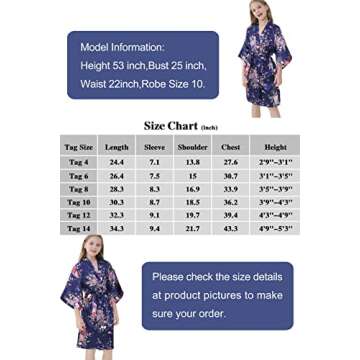 IVRRISS Kid Girls Silky Kimono Robes Party Set with Floral Patterns for Spa Brithday Wedding Short Robes (Purple, Tag 6)