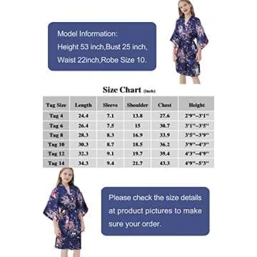 IVRRISS Kid Girls Silky Kimono Robes Party Set with Floral Patterns for Spa Brithday Wedding Short Robes (Purple, Tag 6)