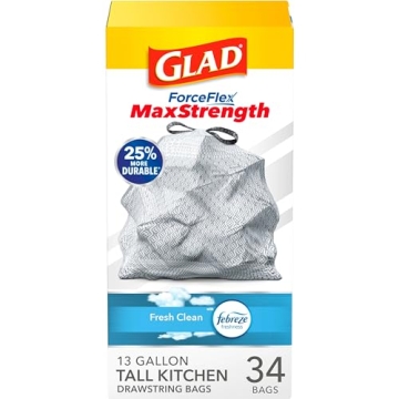 Durable Glad ForceFlex MaxStrength Kitchen Trash Bags 13 Gal