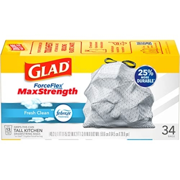 Durable Glad ForceFlex MaxStrength Kitchen Trash Bags 13 Gal