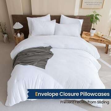 Paxrac Classic Pure White Comforter King Size, 3 Pieces Boho Comforter Set, Lightweight Solid Bedding Set, All Seasons Soft Breathable King Comforter Set (104x90In Comforter & 2 Pillowcases)