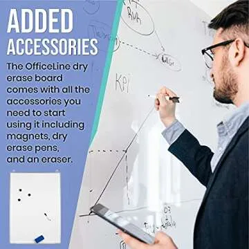 Officeline Ultra-Slim, Lightweight Magnetic Dry Erase Board & Accessories (Includes Whiteboard Pen & Pen Tray, 3 x Magnets & Eraser) - 24 x 36 Inch