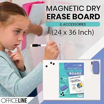Officeline Ultra-Slim, Lightweight Magnetic Dry Erase Board & Accessories (Includes Whiteboard Pen & Pen Tray, 3 x Magnets & Eraser) - 24 x 36 Inch
