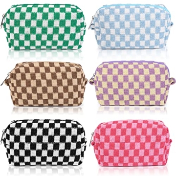 SOIDRAM 6 Pcs Checkered Makeup Bag Set - Stylish and Versatile Travel Pouch