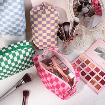 SOIDRAM 6 Pcs Checkered Makeup Bags - Cute & Customizable