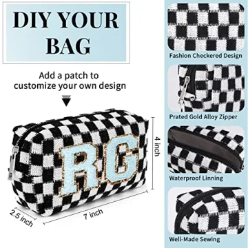 SOIDRAM 6 Pcs Checkered Makeup Bags - Cute & Customizable