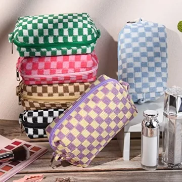 SOIDRAM 6 Pcs Checkered Makeup Bags - Cute & Customizable