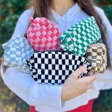 SOIDRAM 6 Pcs Checkered Makeup Bags - Cute & Customizable