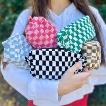 SOIDRAM 6 Pcs Checkered Makeup Bags - Cute & Customizable