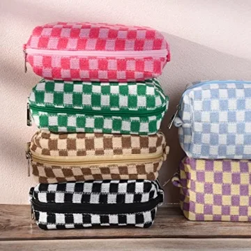 SOIDRAM 6 Pcs Checkered Makeup Bags - Cute & Customizable