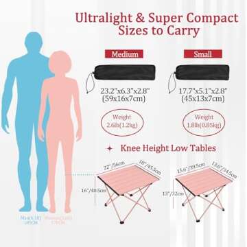 Grope Portable Beach Table for Sand with Aluminum Table Top, Folding Camping Table Easy to Carry, Pr...