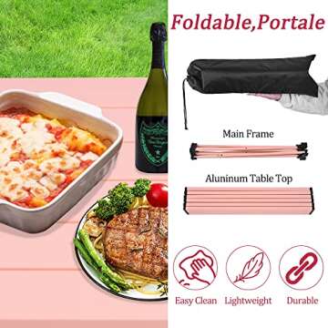Grope Portable Beach Table for Sand with Aluminum Table Top, Folding Camping Table Easy to Carry, Prefect for Outdoor, Picnic, BBQ, Cooking, Festival, Beach, Home (Pink-S)