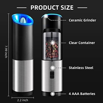 Rocyis Electric Salt and Pepper Grinder Set with LED Light