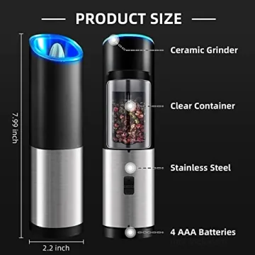 Rocyis Electric Salt and Pepper Grinder Set with LED Light