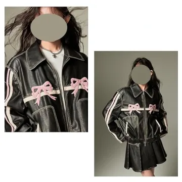 YELLOOP Bow Jacket Leather Jacket Faux Leather Jacket Women Vintage Leather Jacket Y2k (Pink,S)