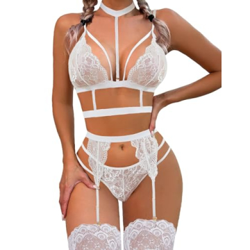 Avidlove Women Lingerie Set Lace with Garter Belts Sexy Teddy Babydoll Bodysuit(NO Stockings), White...