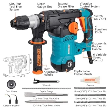 Berserker 1-1/4" Rotary Hammer Drill with 4 Functions