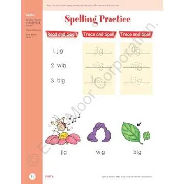 Evan-Moor Skill Sharpeners Spell and Write Workbook, Kindergarten, Spelling Patterns, Test Prep, Word Families, Short Vowels, Grammar, Punctuation, Matching, Vocabulary, Activities, Homeschool