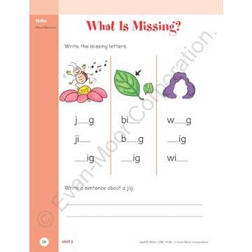 Evan-Moor Skill Sharpeners Spell and Write Workbook, Kindergarten, Spelling Patterns, Test Prep, Word Families, Short Vowels, Grammar, Punctuation, Matching, Vocabulary, Activities, Homeschool