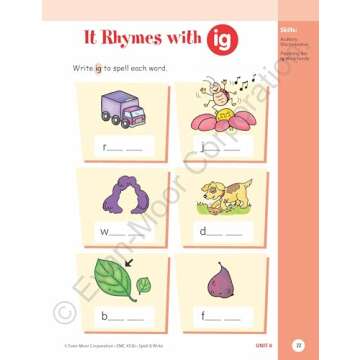 Evan-Moor Skill Sharpeners Spell and Write Workbook, Kindergarten, Spelling Patterns, Test Prep, Word Families, Short Vowels, Grammar, Punctuation, Matching, Vocabulary, Activities, Homeschool