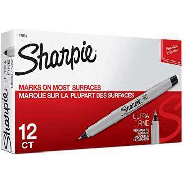 SHARPIE Permanent Markers, Ultra Fine Point, Black, 12-Count