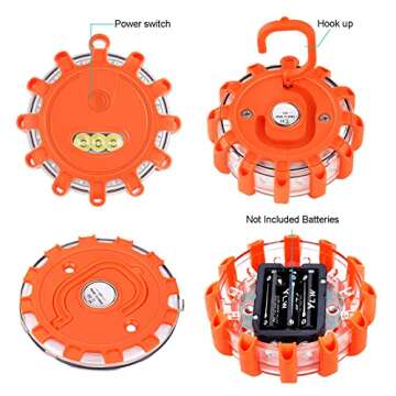 AK [8 Pack] LED Road Flares Safety Flashing Warning Light Roadside Emergency Disc Beacon Kit for Vehicles Boats with Magnetic Base & Hook, Premium Storage Bag (Batteries Not Included) (8)
