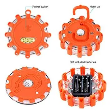 AK [8 Pack] LED Road Flares Safety Flashing Warning Light Roadside Emergency Disc Beacon Kit for Vehicles Boats with Magnetic Base & Hook, Premium Storage Bag (Batteries Not Included) (8)